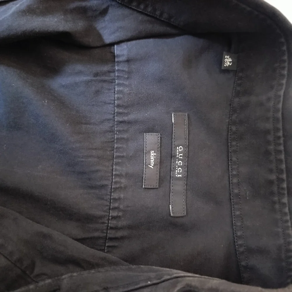 Gucci Mens Skinny Fit Button Down Shirt Black Web Stripe Pocket Size 42‎ 16.5